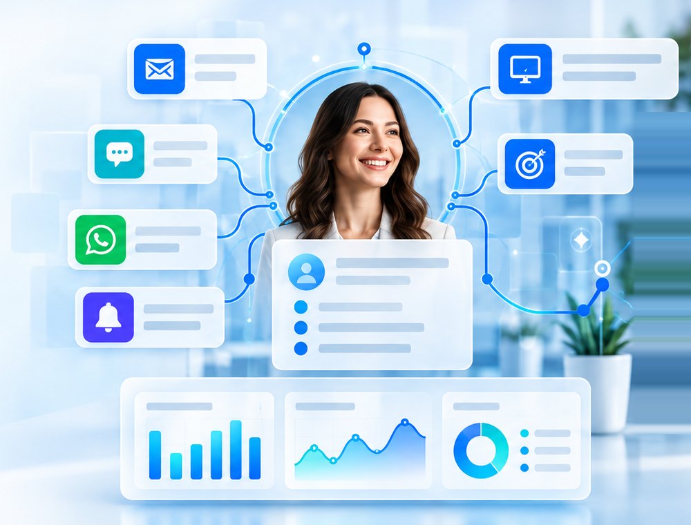 Customer profile connected to email, SMS, WhatsApp, mobile push, web personalisation and advertising channels in Salesforce Marketing Cloud