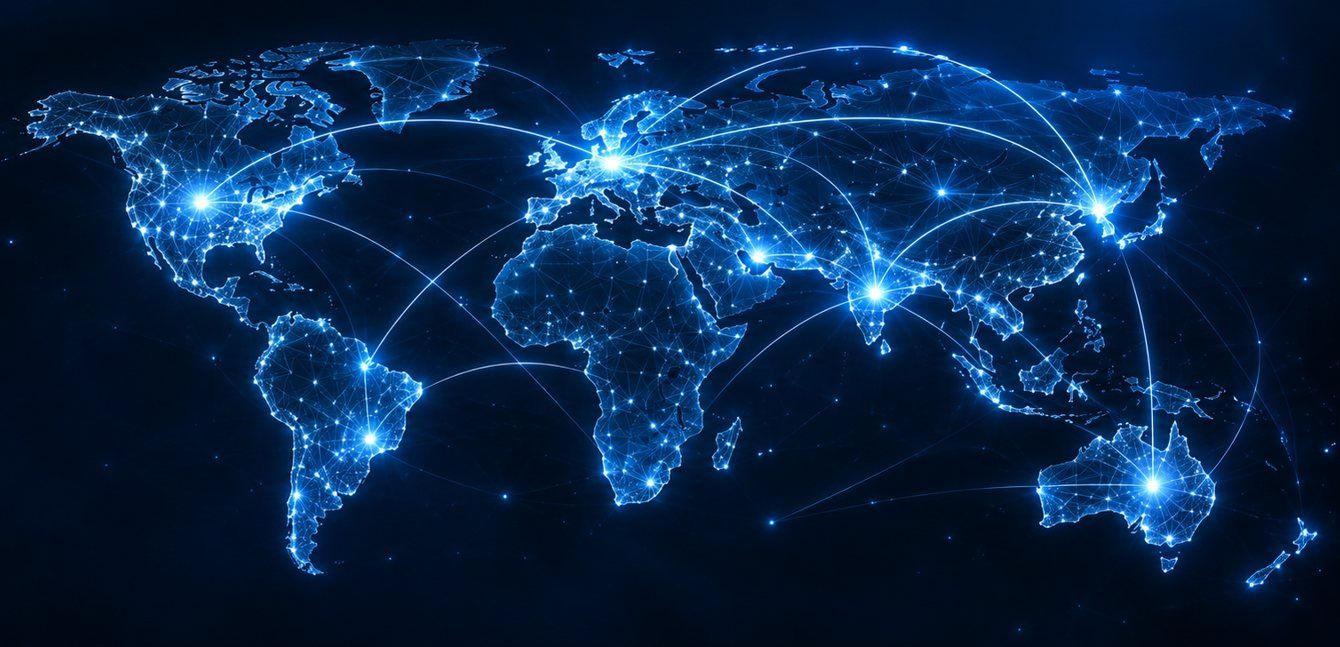 World map showing QuantTech's global delivery network